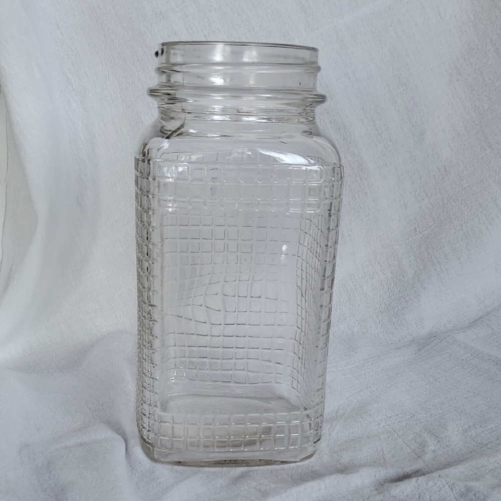 Clear Textured Glass Jar- Quilted Square Waffle Grid Pattern *no Lid*